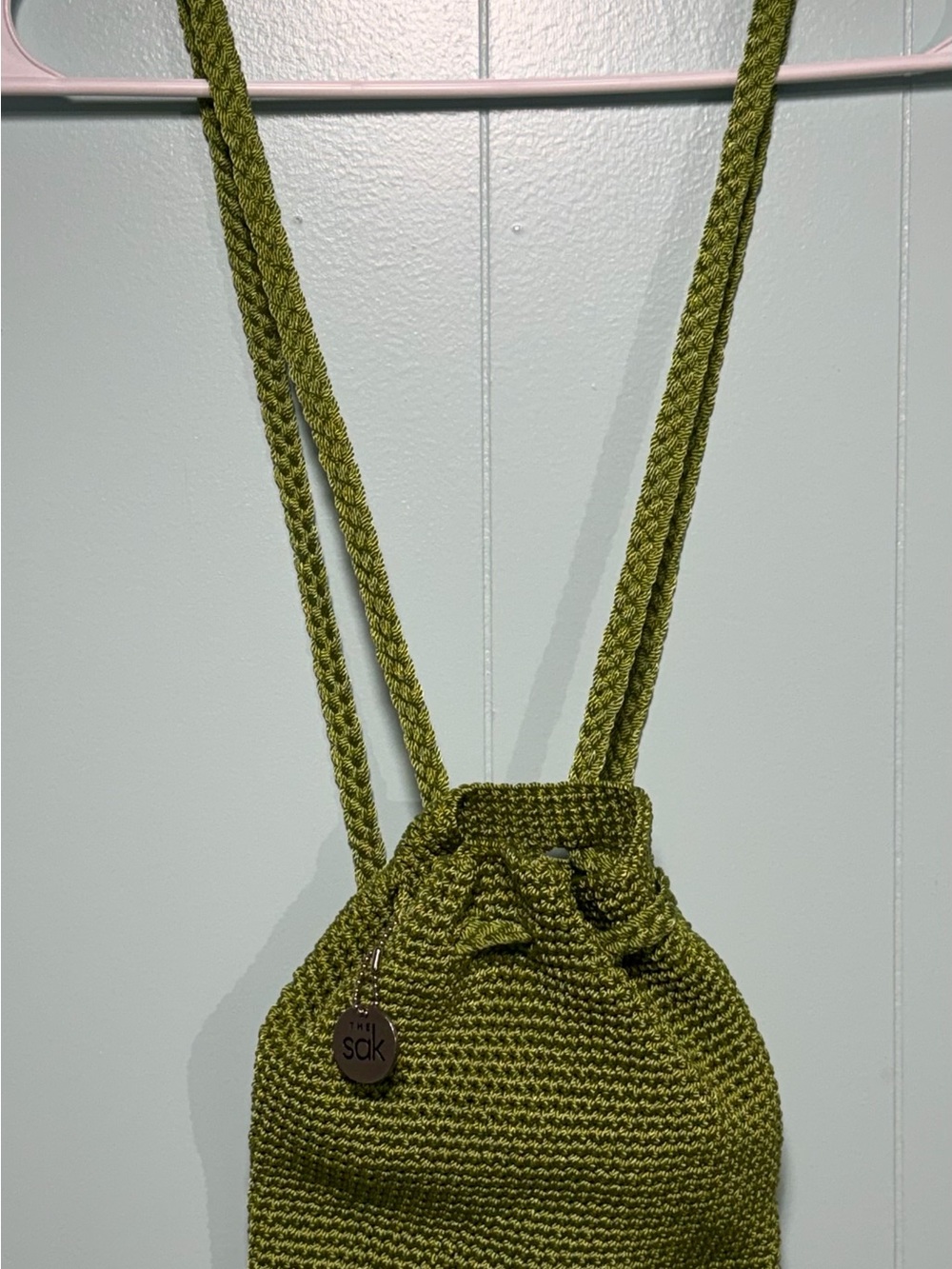 The Sak Bright Green Olive Crochet Drawstring Crossbody Bag - Picture 2 of 7